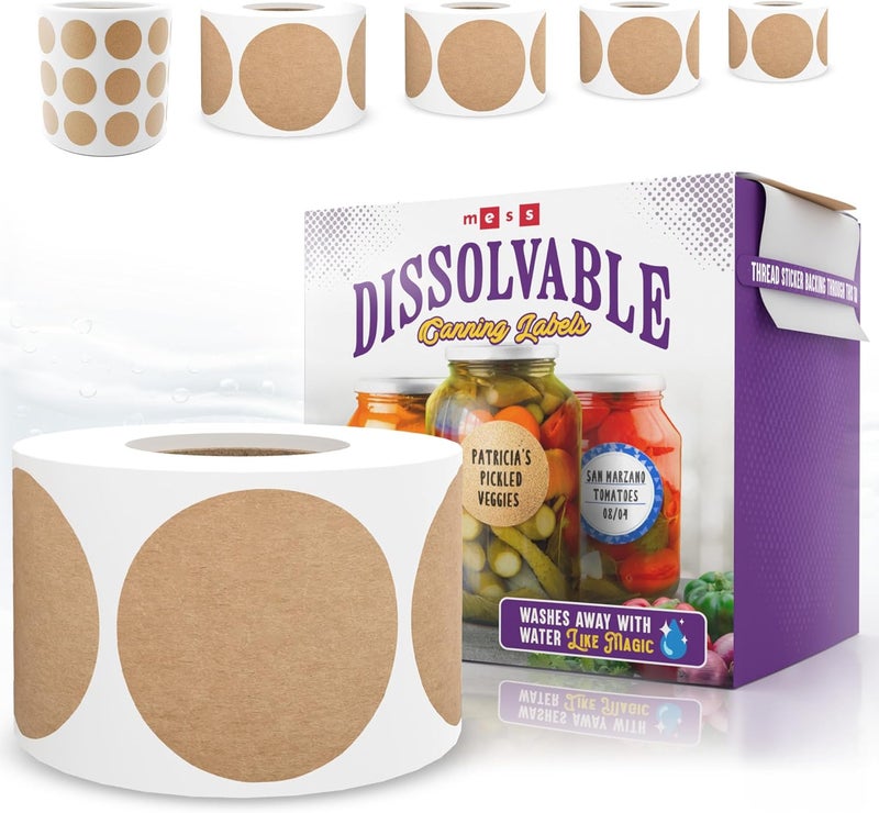 MESS Dissolvable Canning Labels, 1.5" Round, 200-Pack – Removable Kraft Mason Jar Stickers for Homemade Jam, Food Storage & Containers - Image 2